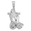 Image 1 : 0.90 CTW Mens Diamond Praying Hands & Cross Charm Pendant 10KT White Gold - REF-134F9N