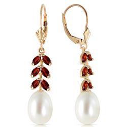 Genuine 9.2 ctw Pearl & Garnet Earrings Jewelry 14KT Yellow Gold - REF-45V8W