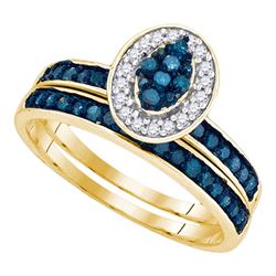 0.50 CTW Blue Color Diamond Cluster Bridal Ring 10KT Yellow Gold - REF-24H2M