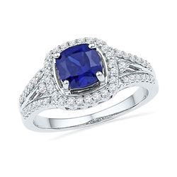 2.08 CTW Created Blue Sapphire Solitaire Ring 10KT White Gold - REF-36W2K