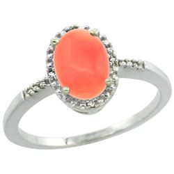 Natural 1.15 ctw Coral & Diamond Engagement Ring 14K White Gold - REF-22R5Z