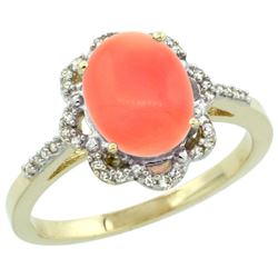 Natural 2.09 ctw Coral & Diamond Engagement Ring 14K Yellow Gold - REF-37K3R