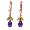 Image 1 : Genuine 3.4 ctw Amethyst & Peridot Earrings Jewelry 14KT Rose Gold - REF-26V6W