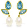 Genuine 16 ctw Blue Topaz Earrings Jewelry 14KT Yellow Gold - REF-42W2Y