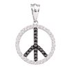 0.78 CTW Black Color Diamond Peace Sign Circle Pendant 14KT White Gold - REF-49N5F