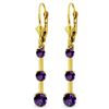 Genuine 2.5 ctw Amethyst Earrings Jewelry 14KT Yellow Gold - REF-39Y3F