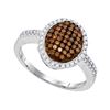 Image 1 : 0.45 CTW Cognac-brown Color Diamond Oval Cluster Ring 10KT White Gold - REF-30Y2X