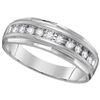 Image 1 : 0.25 CTW Mens Diamond Single Row Grooved Wedding Ring 14KT White Gold - REF-44F9N