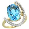 Natural 5.89 ctw Swiss-blue-topaz & Diamond Engagement Ring 14K Yellow Gold - REF-91Y4X