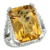 Natural 13.72 ctw Whisky-quartz & Diamond Engagement Ring 10K White Gold - REF-57R8Z