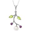 Genuine 2.7 ctw Peridot, Amethyst & Pearl Necklace Jewelry 14KT White Gold - REF-29N7R