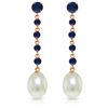 Genuine 10 ctw Sapphire & Pearl Earrings Jewelry 14KT Rose Gold - REF-37M8T