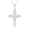Genuine 1.10 ctw Aquamarine & Diamond Necklace Jewelry 14KT Rose Gold - REF-30H7X