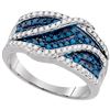 Image 1 : 0.75 CTW Blue Color Diamond Crossover Double Ring 10KT White Gold - REF-41F9N