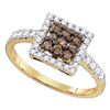 Image 1 : 0.50 CTW Cognac-brown Color Diamond Cluster Ring 10KT Yellow Gold - REF-30N2F