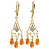 Genuine 4.23 ctw Citrine & Diamond Earrings Jewelry 14KT Yellow Gold - REF-52W3Y