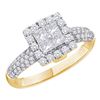 Image 1 : 1.01 CTW Princess Diamond Cluster Halo Bridal Engagement Ring 14KT Yellow Gold - REF-109M4H