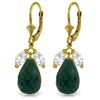 Genuine 18.6 ctw White Topaz & Green Sapphire Earrings Jewelry 14KT Yellow Gold - REF-46T7A