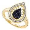 0.35 CTW Black Color Diamond Teardrop Ring 10KT Yellow Gold - REF-30K2W