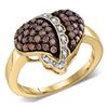 Image 1 : 0.59 CTW Cognac-brown Color Diamond Heart Love Ring 10KT Yellow Gold - REF-41W9K