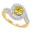 0.98 CTW Yellow Diamond Halo Cluster Swirl Ring 14KT Yellow Gold - REF-116W9K
