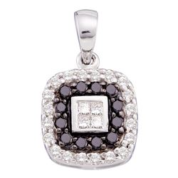 0.54 CTW Black Color Diamond Square Pendant 14KT White Gold - REF-32Y9X