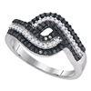 0.50 CTW Black Color Diamond Woven Cocktail Ring 10KT White Gold - REF-30W2K
