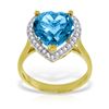 Genuine 6.44 ctw Blue Topaz & Diamond Ring Jewelry 14KT Yellow Gold - REF-69P6H