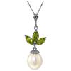 Genuine 4.75 ctw Peridot & Pearl Necklace Jewelry 14KT White Gold - REF-24T3A