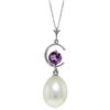 Genuine 4.5 ctw Pearl & Amethyst Necklace Jewelry 14KT White Gold - REF-20W5Y