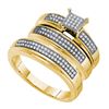 Image 1 : 0.35 CTW His & Hers Diamond Cluster Matching Bridal Ring 10KT Yellow Gold - REF-64K4W