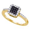 0.35 CTW Black Color Diamond Square Halo Cluster Slender Ring 10KT Yellow Gold - REF-30Y2X
