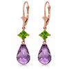 Image 1 : Genuine 11 ctw Amethyst & Peridot Earrings Jewelry 14KT Rose Gold - REF-39Y3F