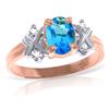Genuine 0.97 ctw Blue Topaz & Diamond Ring Jewelry 14KT Rose Gold - REF-59A2K