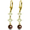 Genuine 6.5 ctw Black Pearl & Aquamarine Earrings Jewelry 14KT Yellow Gold - REF-45Z8N