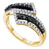 Image 1 : 0.50 CTW Black Color Diamond Bypass Ring 14KT Yellow Gold - REF-32H9M