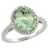Image 1 : Natural 2.42 ctw Green-amethyst & Diamond Engagement Ring 14K White Gold - REF-34W7K