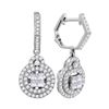 Image 1 : 0.98 CTW Princess Diamond Double Circle Dangle Earrings 14KT White Gold - REF-116M3H