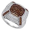 Image 1 : 0.75 CTW Brown Color Diamond Square Cluster Ring 10KT White Gold - REF-52H4M