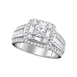 1.75 CTW Princess Diamond Solitaire Halo Bridal Engagement Ring 14KT White Gold - REF-269W9K