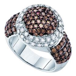 2 CTW Cognac-brown Color Diamond Halo Cluster Ring 10KT White Gold - REF-104N9F