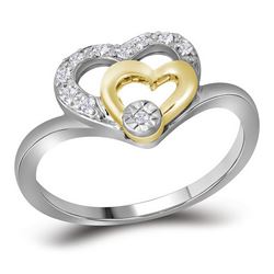 0.08 CTW Diamond Double Heart Ring 10KT Two-tone Gold - REF-14W9K