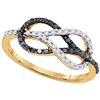 Image 1 : 0.32 CTW Black Color Diamond Infinity Lasso Loop Ring 10KT Yellow Gold - REF-22H4M