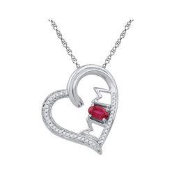 0.61 CTW Created Ruby & Diamond Heart Mom Mother Love Pendant 10KT White Gold - REF-19X4Y