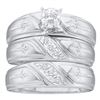Image 1 : 0.15 CTW His & Hers Diamond Solitaire Cross Matching Bridal Ring 14KT White Gold - REF-55W5K