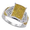 Image 1 : 0.45 CTW Yellow Color Diamond Rectangle Cluster Bridal Ring 10KT White Gold - REF-57N2F