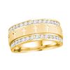 Image 1 : 0.50 CTW Mens Channel-set Diamond Cross Wedding Ring 14KT Yellow Gold - REF-82X5Y