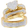 Image 1 : 0.50 CTW His & Hers Diamond Heart Cluster Matching Bridal Ring 10KT Yellow Gold - REF-59X9Y