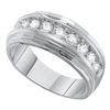 Image 1 : 1 CTW Mens Diamond Ridged Edges Single Row Wedding Ring 10KT White Gold - REF-104W9K