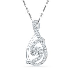 0.25 CTW Diamond Cradled Cluster Teardrop Pendant 10KT White Gold - REF-19Y4X